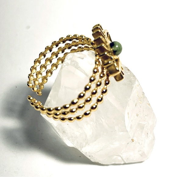 2/$20 ✨ LAST ONE! Evil Eye Beaded 18k Gold Plated Ring with Natural Green Stone - Picture 5 of 14